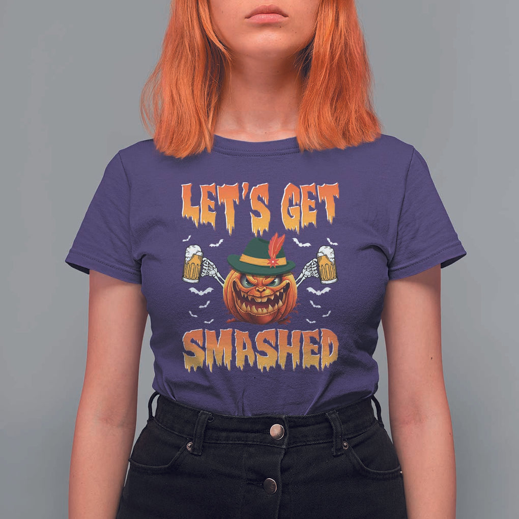 Funny Let's Get Smashed T Shirt For Women Oktoberfest Pumpkin Beer Tyrolean Hat TS11 Purple Print Your Wear
