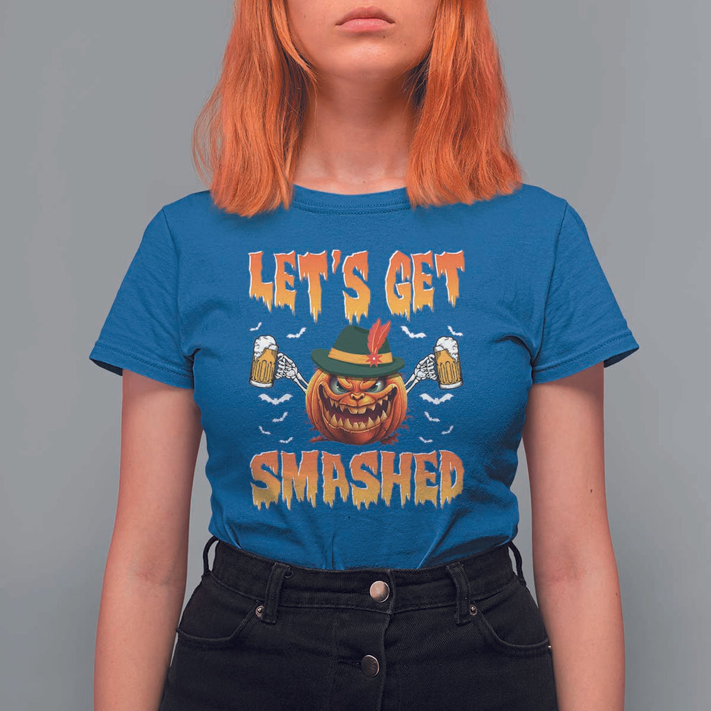 Funny Let's Get Smashed T Shirt For Women Oktoberfest Pumpkin Beer Tyrolean Hat TS11 Royal Blue Print Your Wear