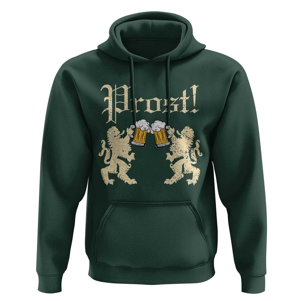 German Prost Hoodie Lion Cheers Beer Drinking Oktoberfest TS11 Dark Forest Green Print Your Wear