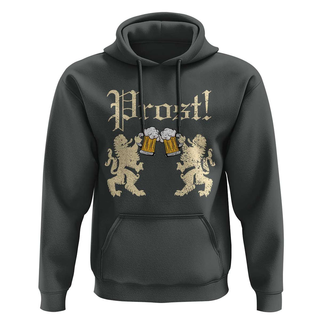 German Prost Hoodie Lion Cheers Beer Drinking Oktoberfest TS11 Dark Heather Print Your Wear