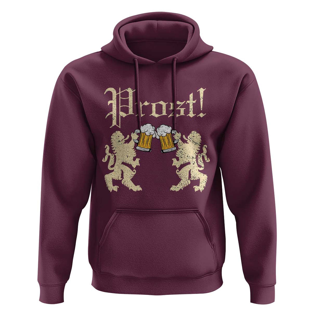 German Prost Hoodie Lion Cheers Beer Drinking Oktoberfest TS11 Maroon Print Your Wear
