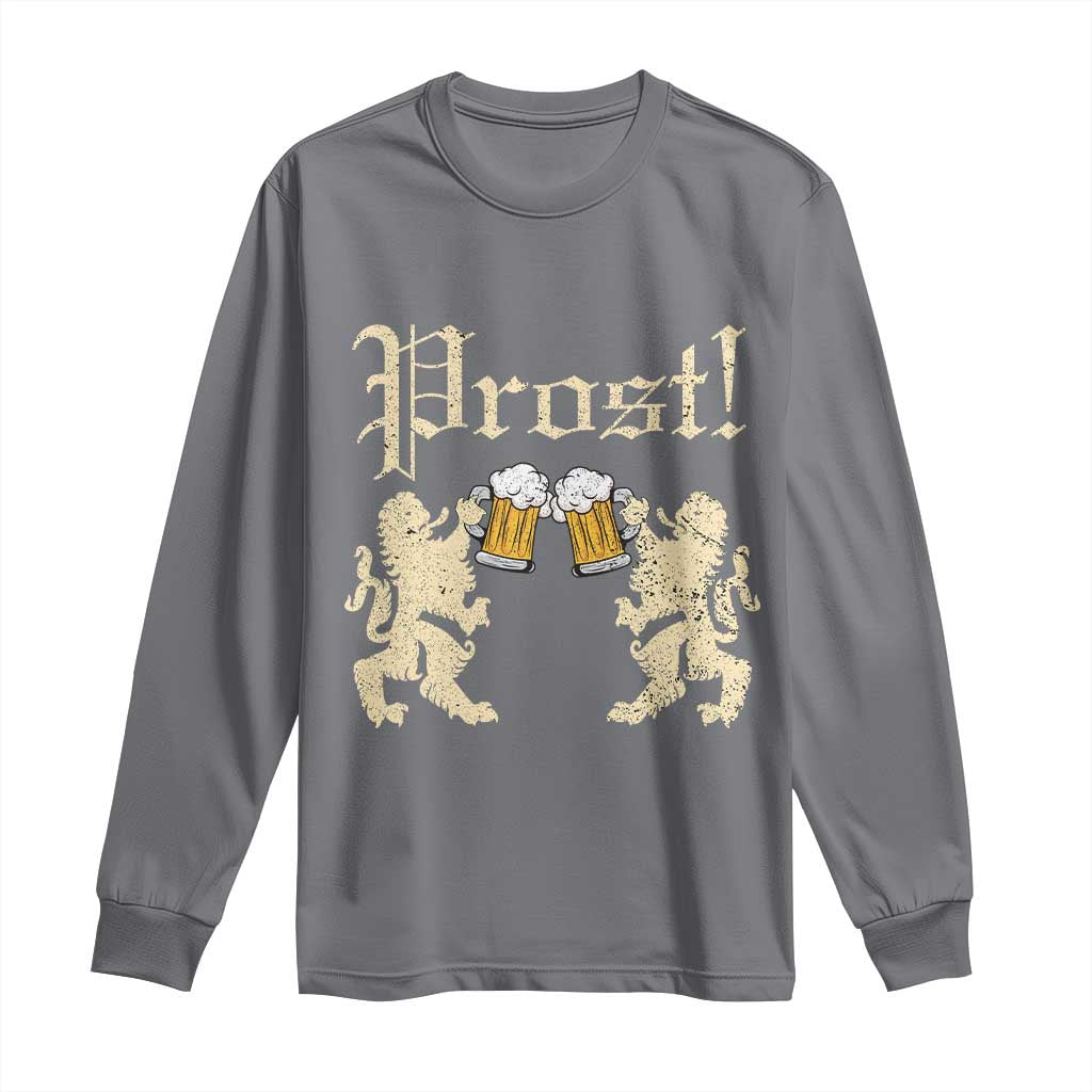 German Prost Long Sleeve Shirt Lion Cheers Beer Drinking Oktoberfest TS11 Charcoal Print Your Wear