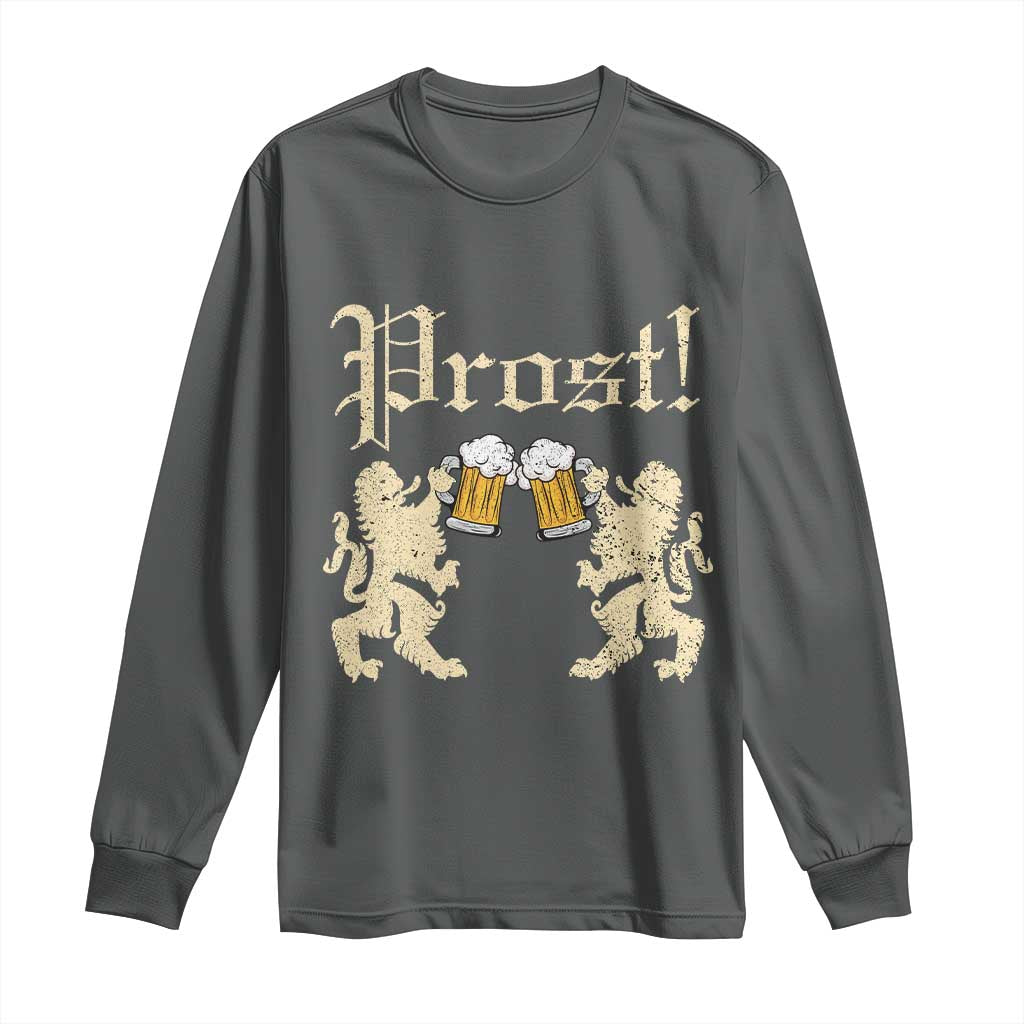 German Prost Long Sleeve Shirt Lion Cheers Beer Drinking Oktoberfest TS11 Dark Heather Print Your Wear