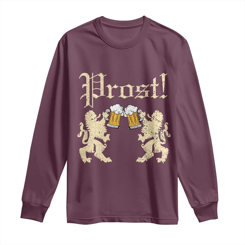 German Prost Long Sleeve Shirt Lion Cheers Beer Drinking Oktoberfest TS11 Maroon Print Your Wear