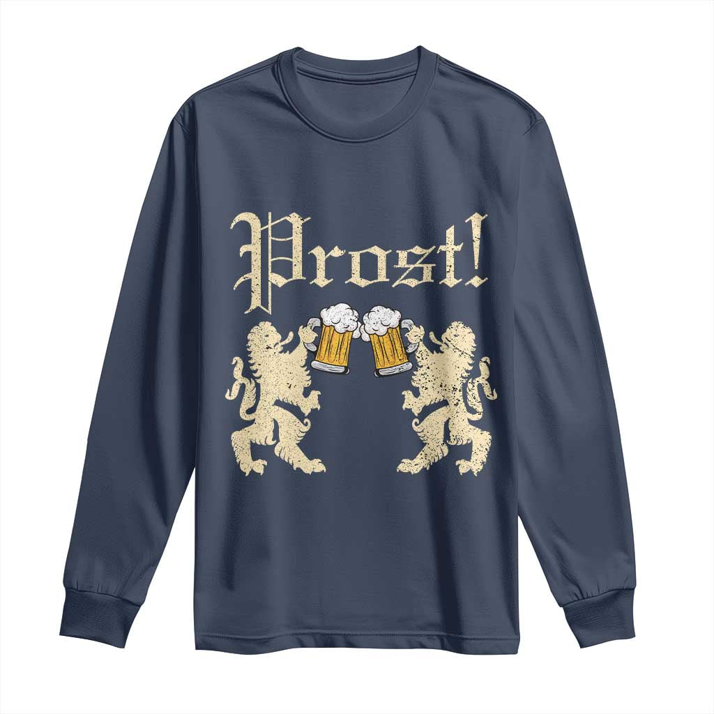 German Prost Long Sleeve Shirt Lion Cheers Beer Drinking Oktoberfest TS11 Navy Print Your Wear