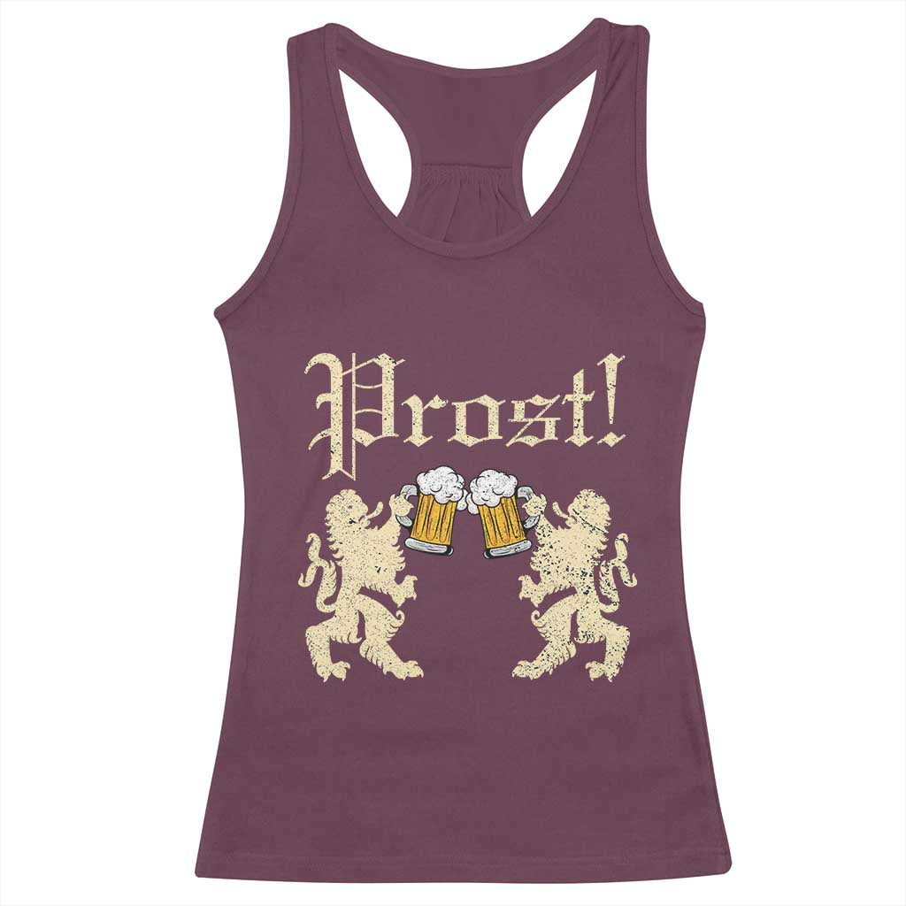 German Prost Racerback Tank Top Lion Cheers Beer Drinking Oktoberfest TS11 Maroon Print Your Wear
