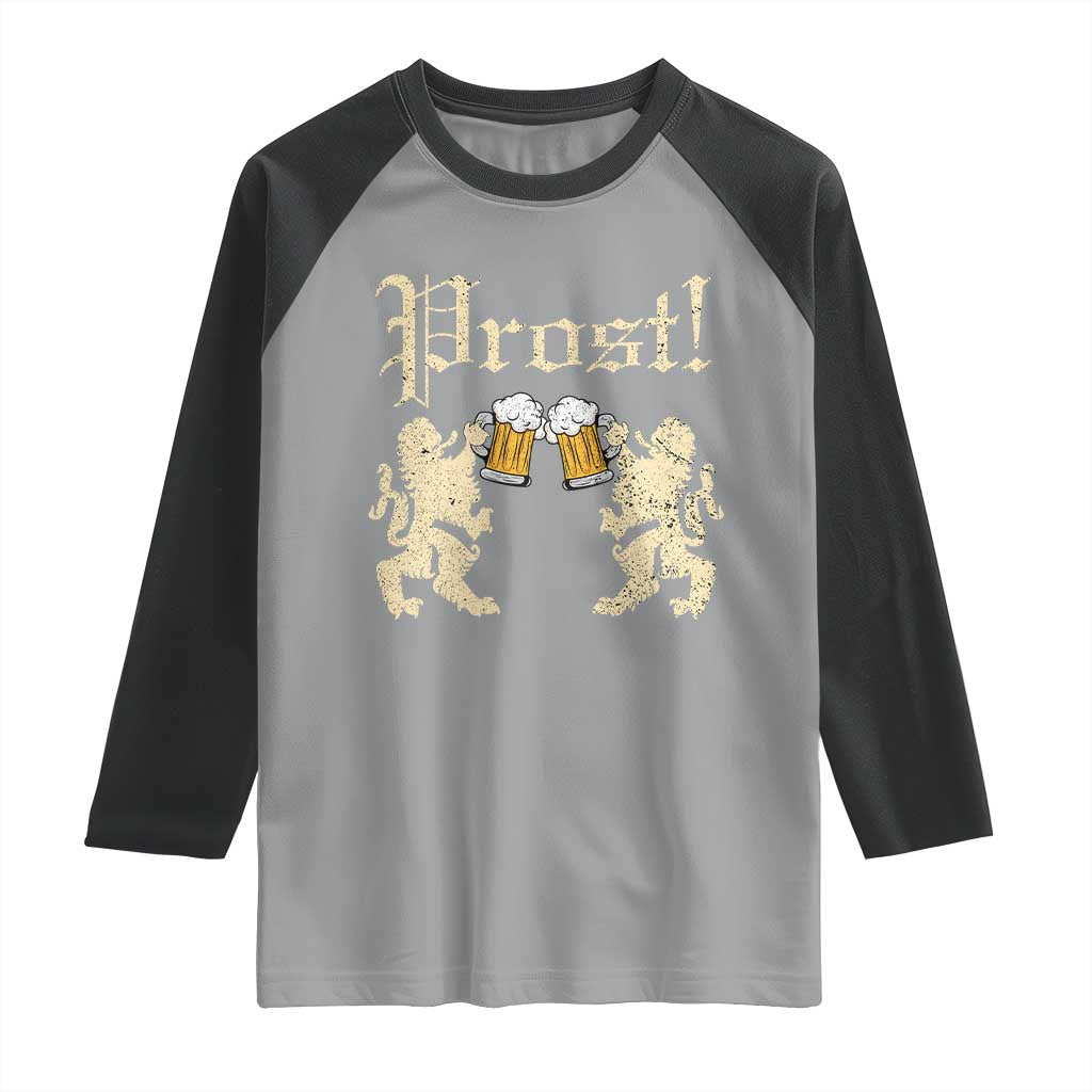 German Prost Raglan Shirt Lion Cheers Beer Drinking Oktoberfest TS11 Sport Gray Black Print Your Wear