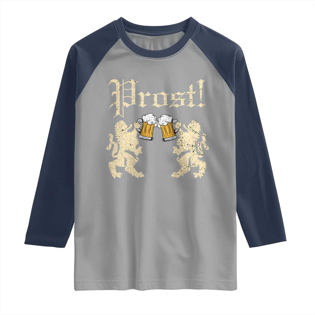 German Prost Raglan Shirt Lion Cheers Beer Drinking Oktoberfest TS11 Sport Gray Navy Print Your Wear