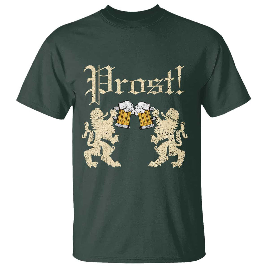 German Prost T Shirt Lion Cheers Beer Drinking Oktoberfest TS11 Dark Forest Green Print Your Wear