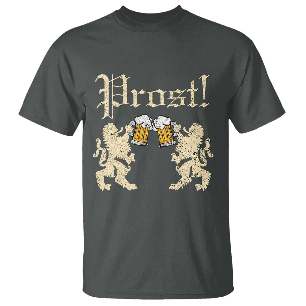 German Prost T Shirt Lion Cheers Beer Drinking Oktoberfest TS11 Dark Heather Print Your Wear