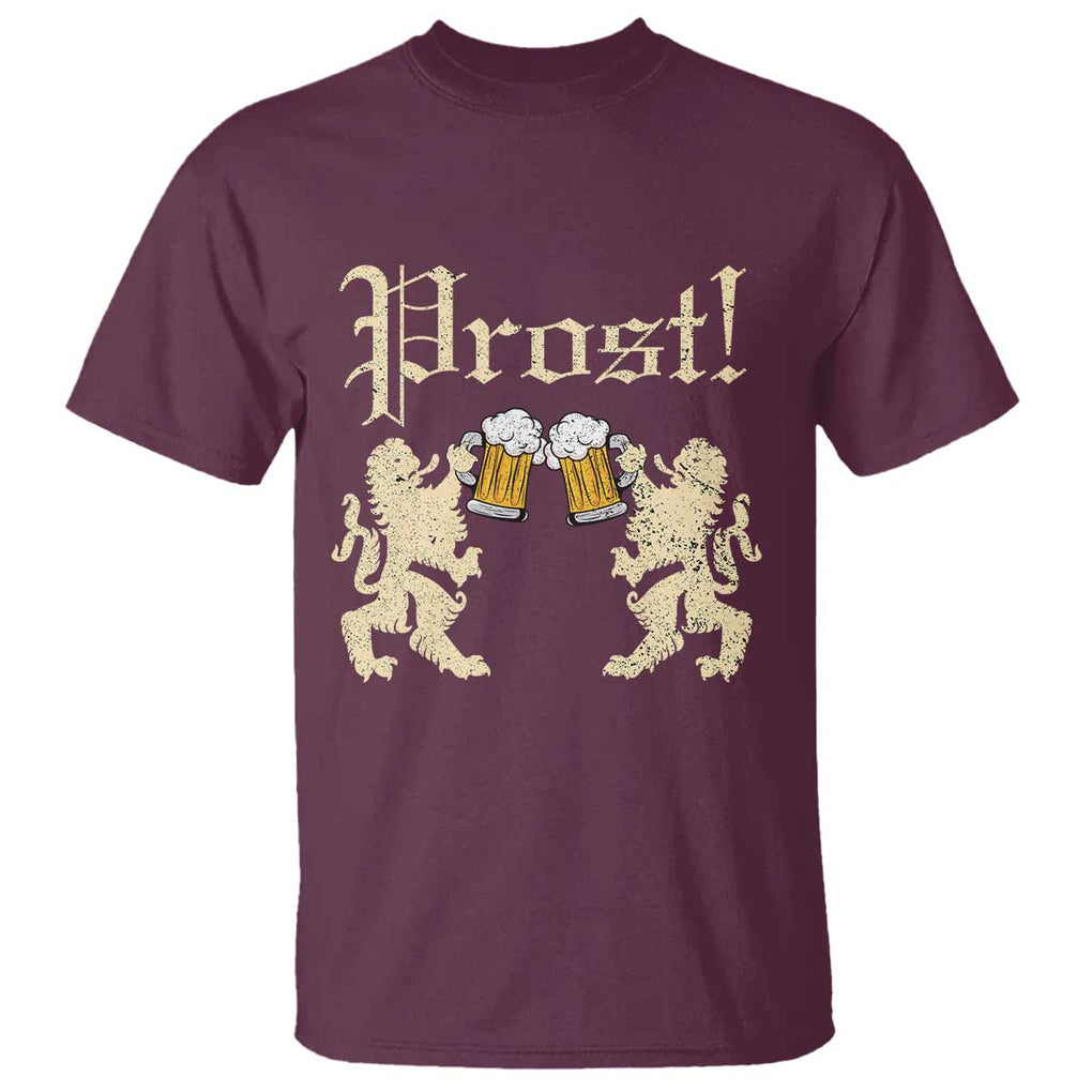 German Prost T Shirt Lion Cheers Beer Drinking Oktoberfest TS11 Maroon Print Your Wear