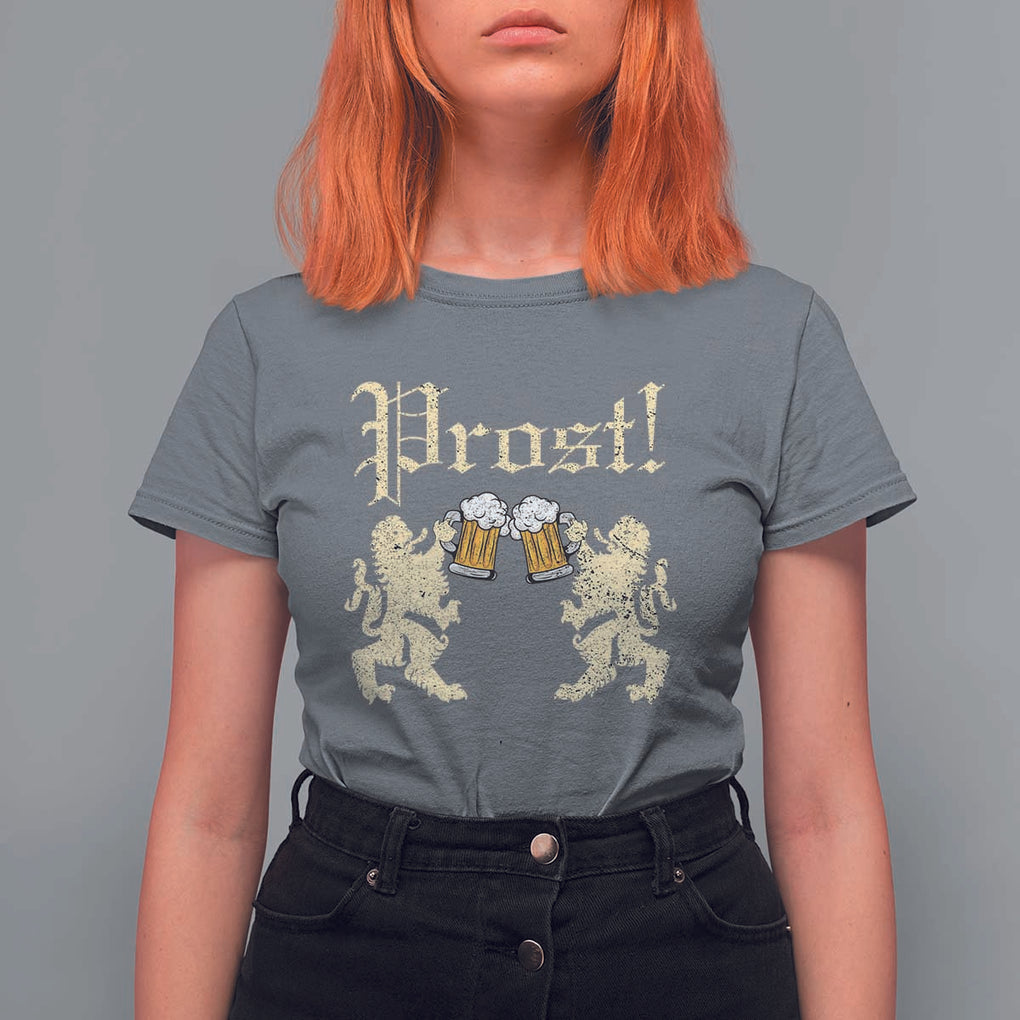 German Prost T Shirt For Women Lion Cheers Beer Drinking Oktoberfest TS11 Charcoal Print Your Wear