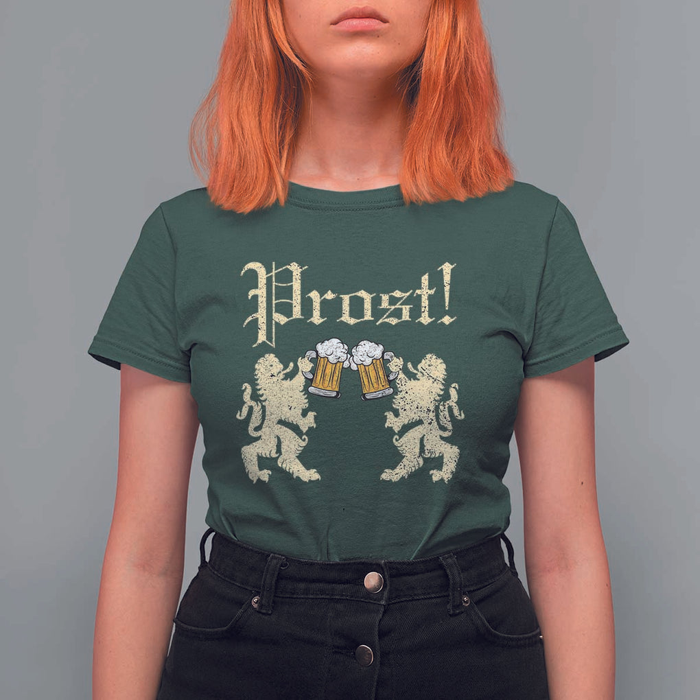 German Prost T Shirt For Women Lion Cheers Beer Drinking Oktoberfest TS11 Dark Forest Green Print Your Wear