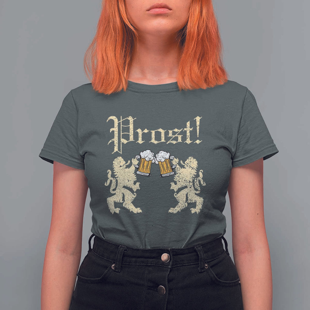 German Prost T Shirt For Women Lion Cheers Beer Drinking Oktoberfest TS11 Dark Heather Print Your Wear