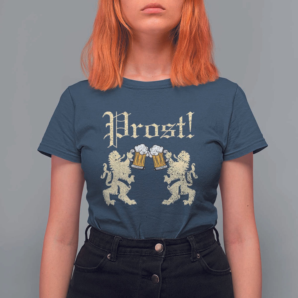 German Prost T Shirt For Women Lion Cheers Beer Drinking Oktoberfest TS11 Navy Print Your Wear