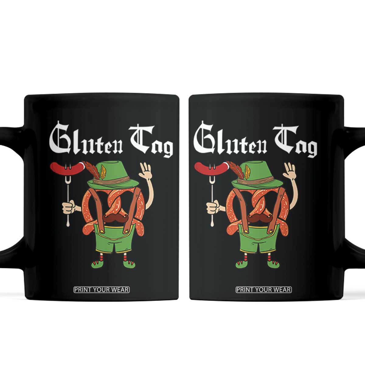 Funny Pretzel Coffee Mug Guten Tag Lederhosen Bratwurst Oktoberfest TS11 Black Print Your Wear