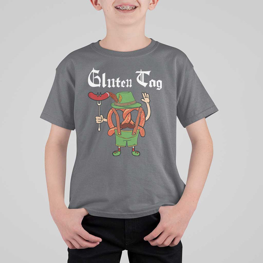Funny Pretzel T Shirt For Kid Guten Tag Lederhosen Bratwurst Oktoberfest TS11 Charcoal Print Your Wear