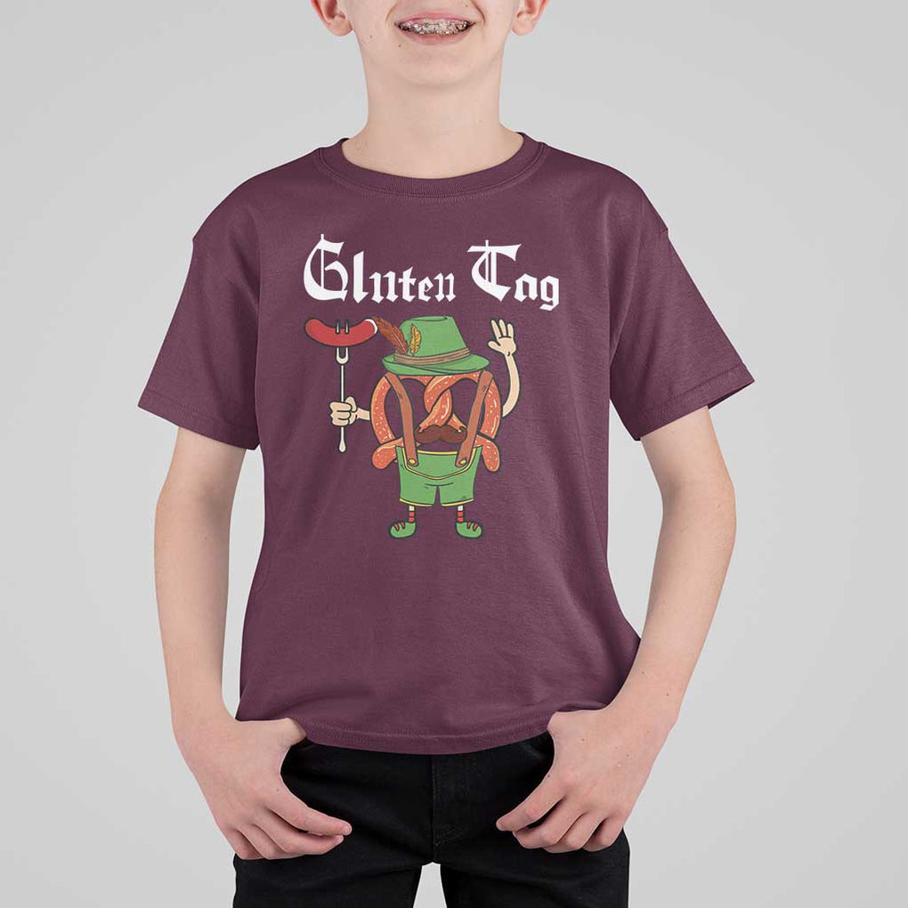 Funny Pretzel T Shirt For Kid Guten Tag Lederhosen Bratwurst Oktoberfest TS11 Maroon Print Your Wear
