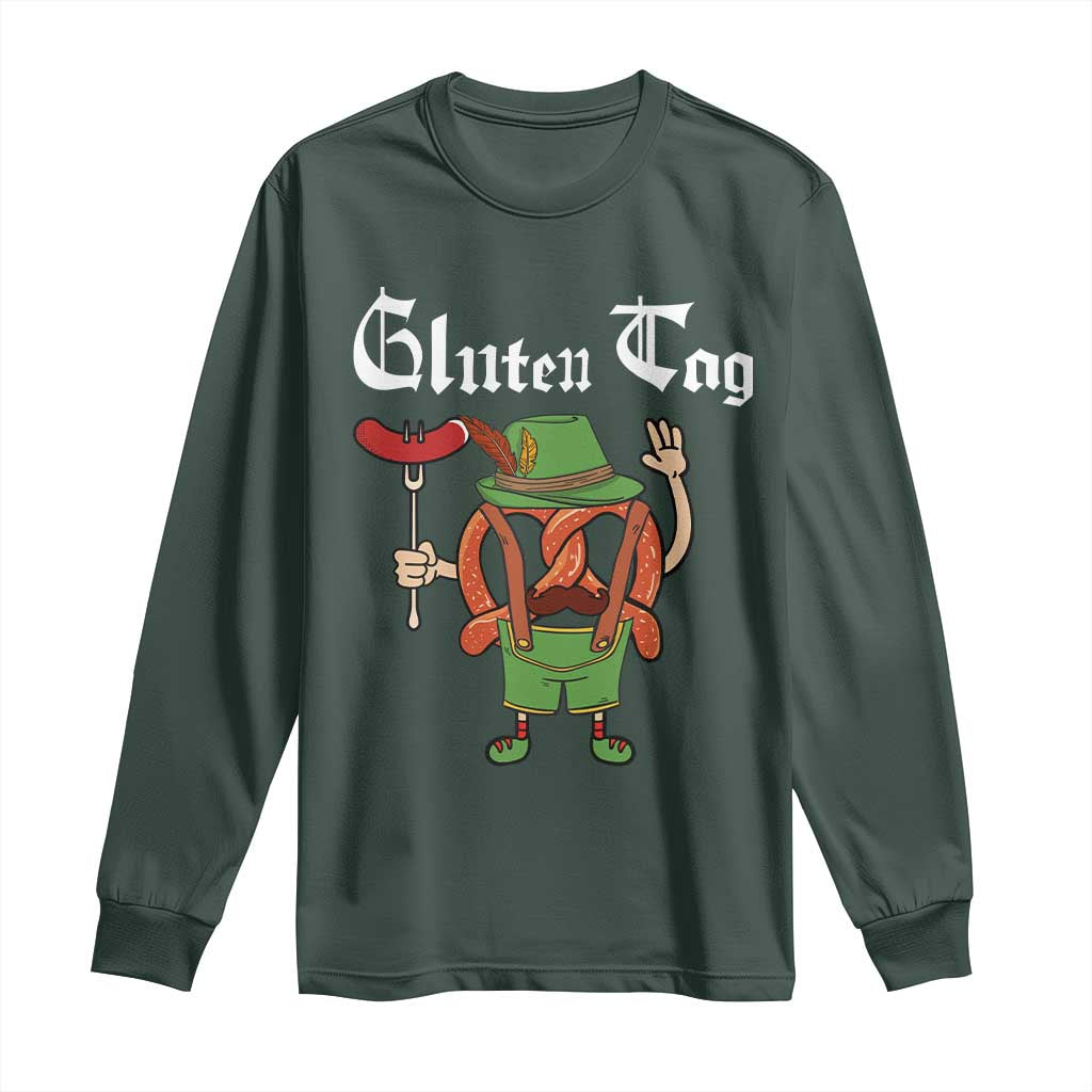Funny Pretzel Long Sleeve Shirt Guten Tag Lederhosen Bratwurst Oktoberfest TS11 Dark Forest Green Print Your Wear