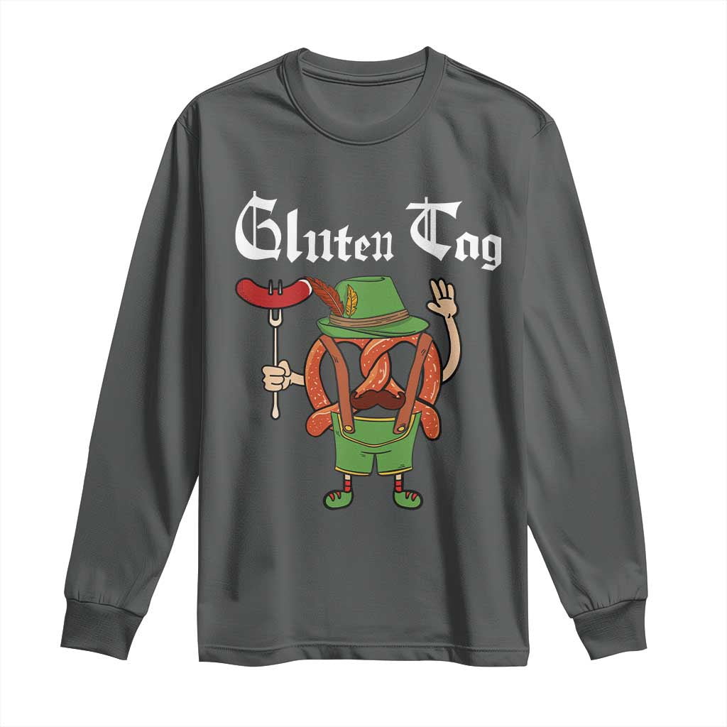 Funny Pretzel Long Sleeve Shirt Guten Tag Lederhosen Bratwurst Oktoberfest TS11 Dark Heather Print Your Wear