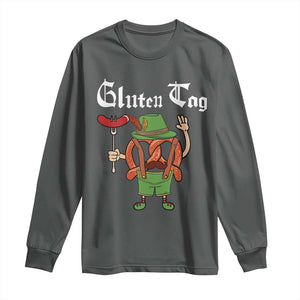 Funny Pretzel Long Sleeve Shirt Guten Tag Lederhosen Bratwurst Oktoberfest TS11 Dark Heather Print Your Wear
