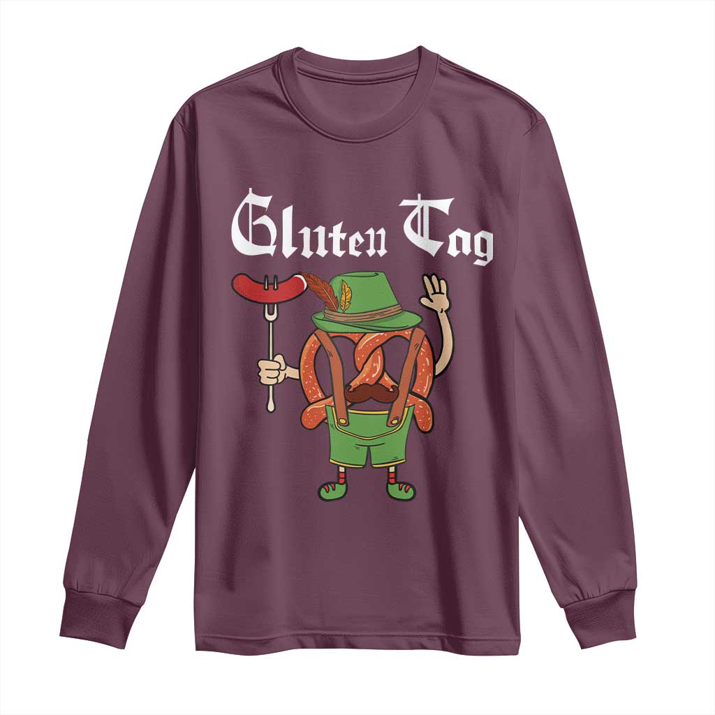 Funny Pretzel Long Sleeve Shirt Guten Tag Lederhosen Bratwurst Oktoberfest TS11 Maroon Print Your Wear