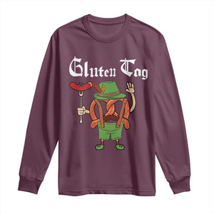 Funny Pretzel Long Sleeve Shirt Guten Tag Lederhosen Bratwurst Oktoberfest TS11 Maroon Print Your Wear
