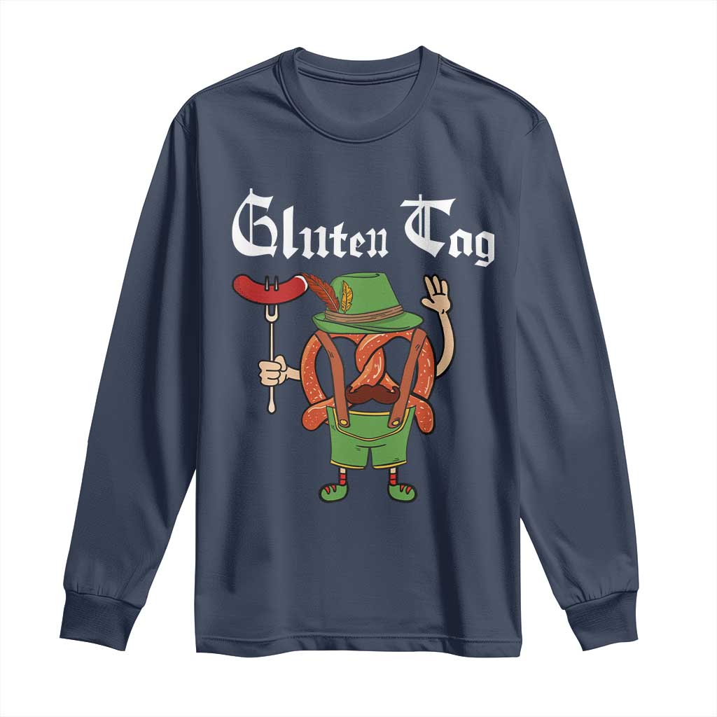 Funny Pretzel Long Sleeve Shirt Guten Tag Lederhosen Bratwurst Oktoberfest TS11 Navy Print Your Wear