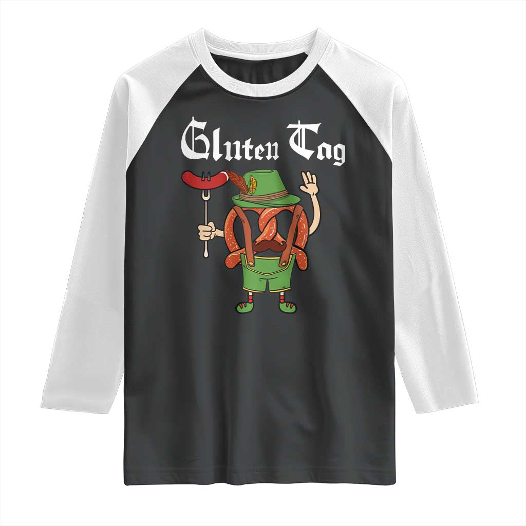 Funny Pretzel Raglan Shirt Guten Tag Lederhosen Bratwurst Oktoberfest TS11 Black White Print Your Wear