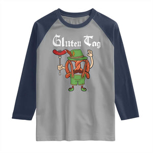 Funny Pretzel Raglan Shirt Guten Tag Lederhosen Bratwurst Oktoberfest TS11 Sport Gray Navy Print Your Wear