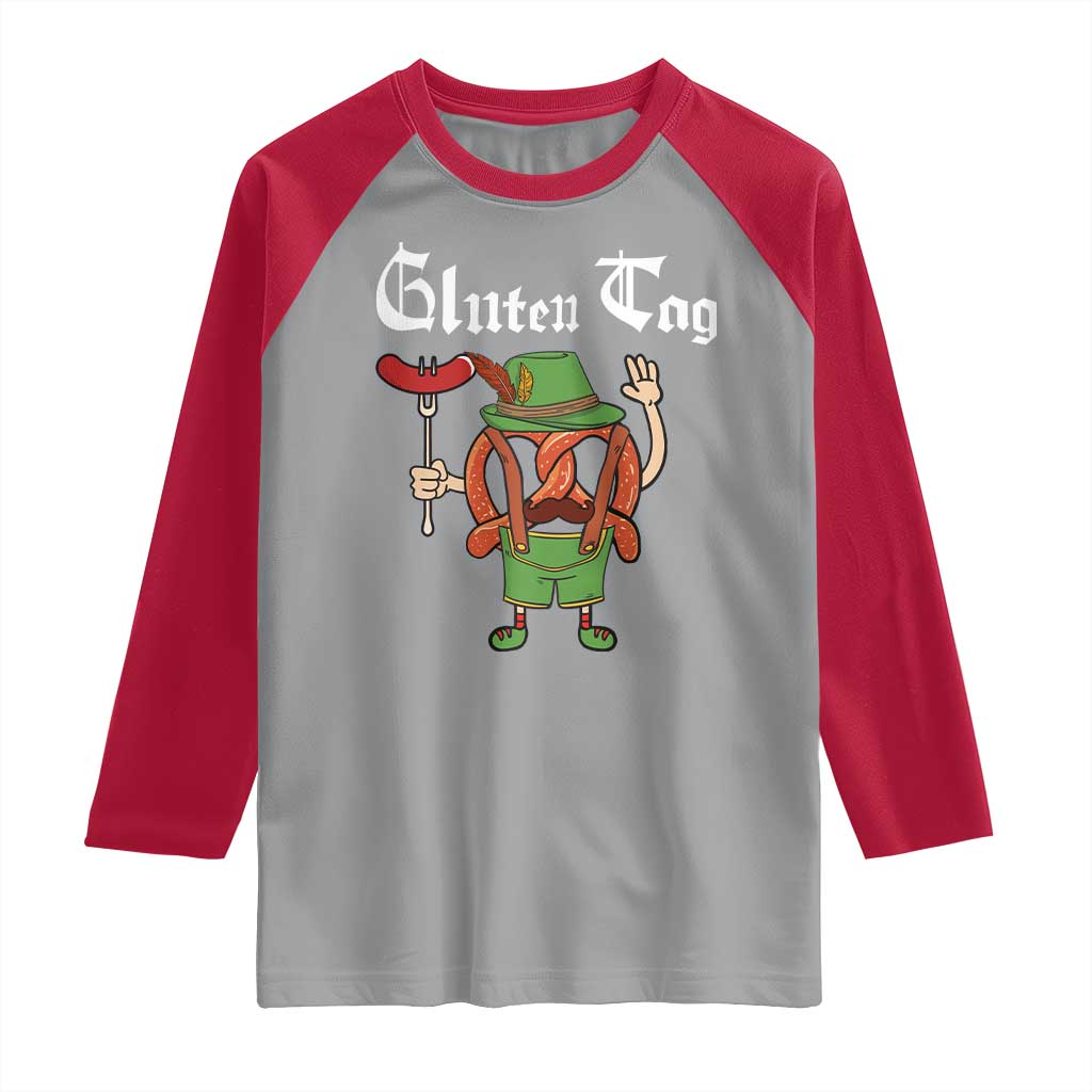 Funny Pretzel Raglan Shirt Guten Tag Lederhosen Bratwurst Oktoberfest TS11 Sport Gray Red Print Your Wear