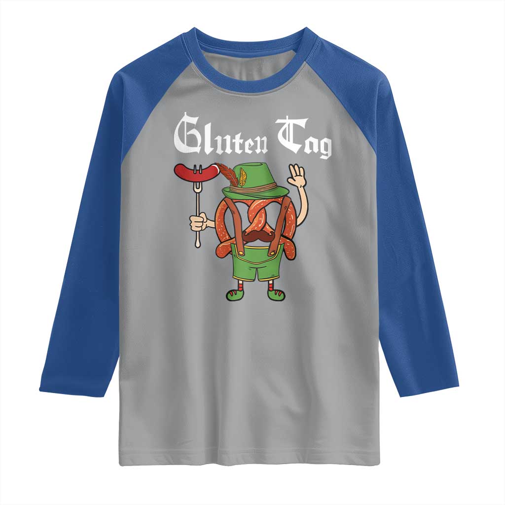 Funny Pretzel Raglan Shirt Guten Tag Lederhosen Bratwurst Oktoberfest TS11 Sport Gray Royal Print Your Wear
