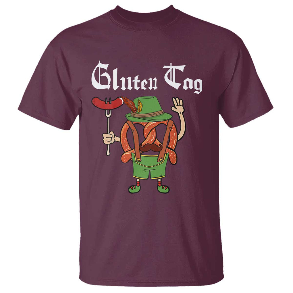 Funny Pretzel T Shirt Guten Tag Lederhosen Bratwurst Oktoberfest TS11 Maroon Print Your Wear