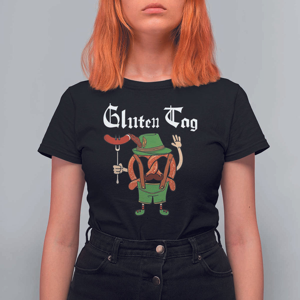 Funny Pretzel T Shirt For Women Guten Tag Lederhosen Bratwurst Oktoberfest TS11 Black Print Your Wear