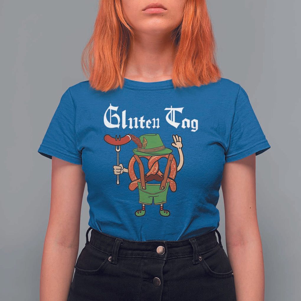 Funny Pretzel T Shirt For Women Guten Tag Lederhosen Bratwurst Oktoberfest TS11 Royal Blue Print Your Wear