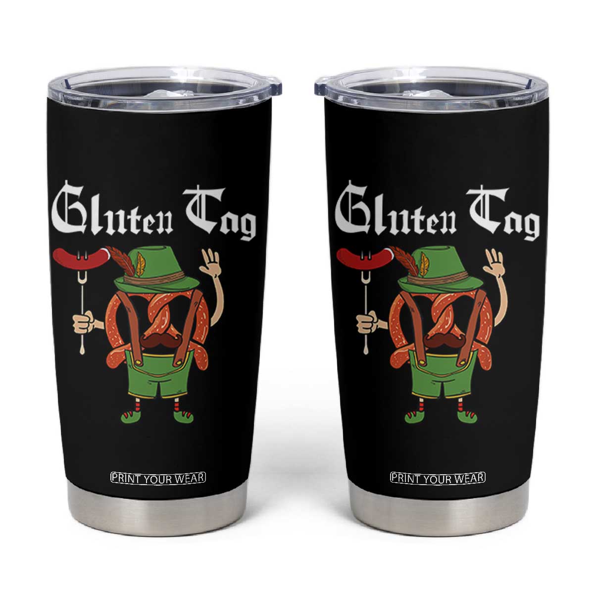 Funny Pretzel Tumbler Cup Guten Tag Lederhosen Bratwurst Oktoberfest TS11 Black Print Your Wear