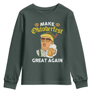 Funny Trump Beer Youth Sweatshirt Make Oktoberfest Great Again Pretzels TS11 Dark Forest Green Print Your Wear