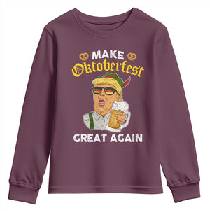 Funny Trump Beer Youth Sweatshirt Make Oktoberfest Great Again Pretzels TS11 Maroon Print Your Wear