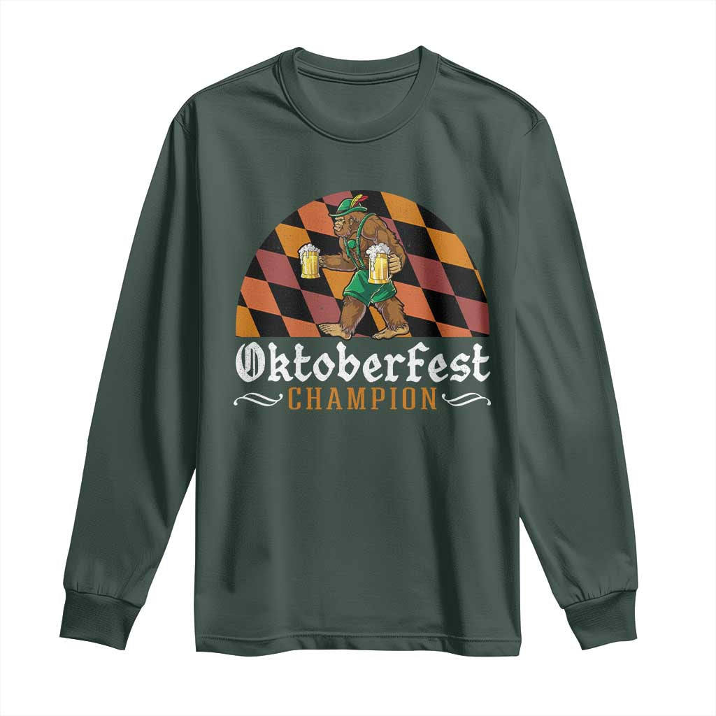 Funny Bigfoot Long Sleeve Shirt Oktoberfest Champion Beer Lederhosen TS11 Dark Forest Green Print Your Wear