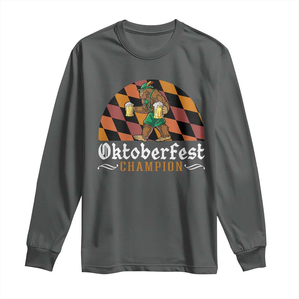 Funny Bigfoot Long Sleeve Shirt Oktoberfest Champion Beer Lederhosen TS11 Dark Heather Print Your Wear