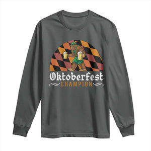 Funny Bigfoot Long Sleeve Shirt Oktoberfest Champion Beer Lederhosen TS11 Dark Heather Print Your Wear