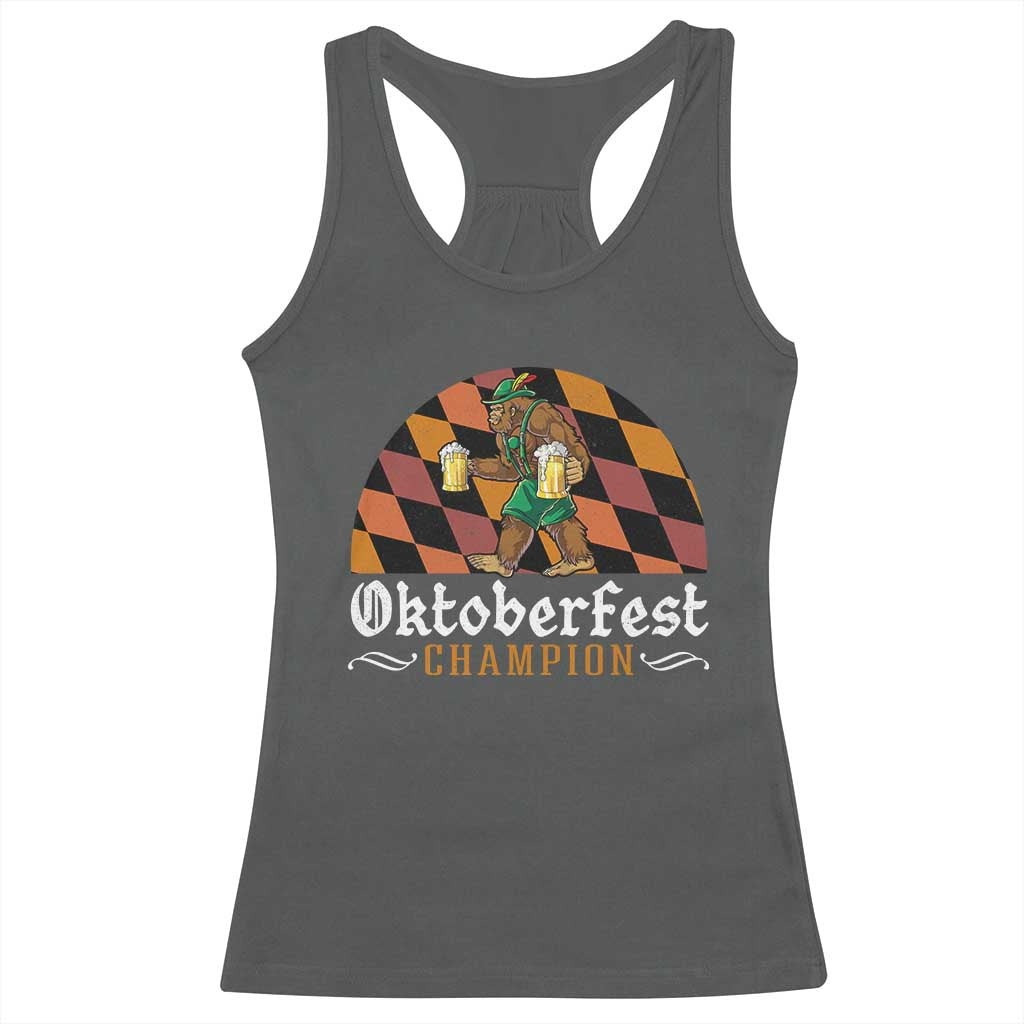 Funny Bigfoot Racerback Tank Top Oktoberfest Champion Beer Lederhosen TS11 Dark Heather Print Your Wear