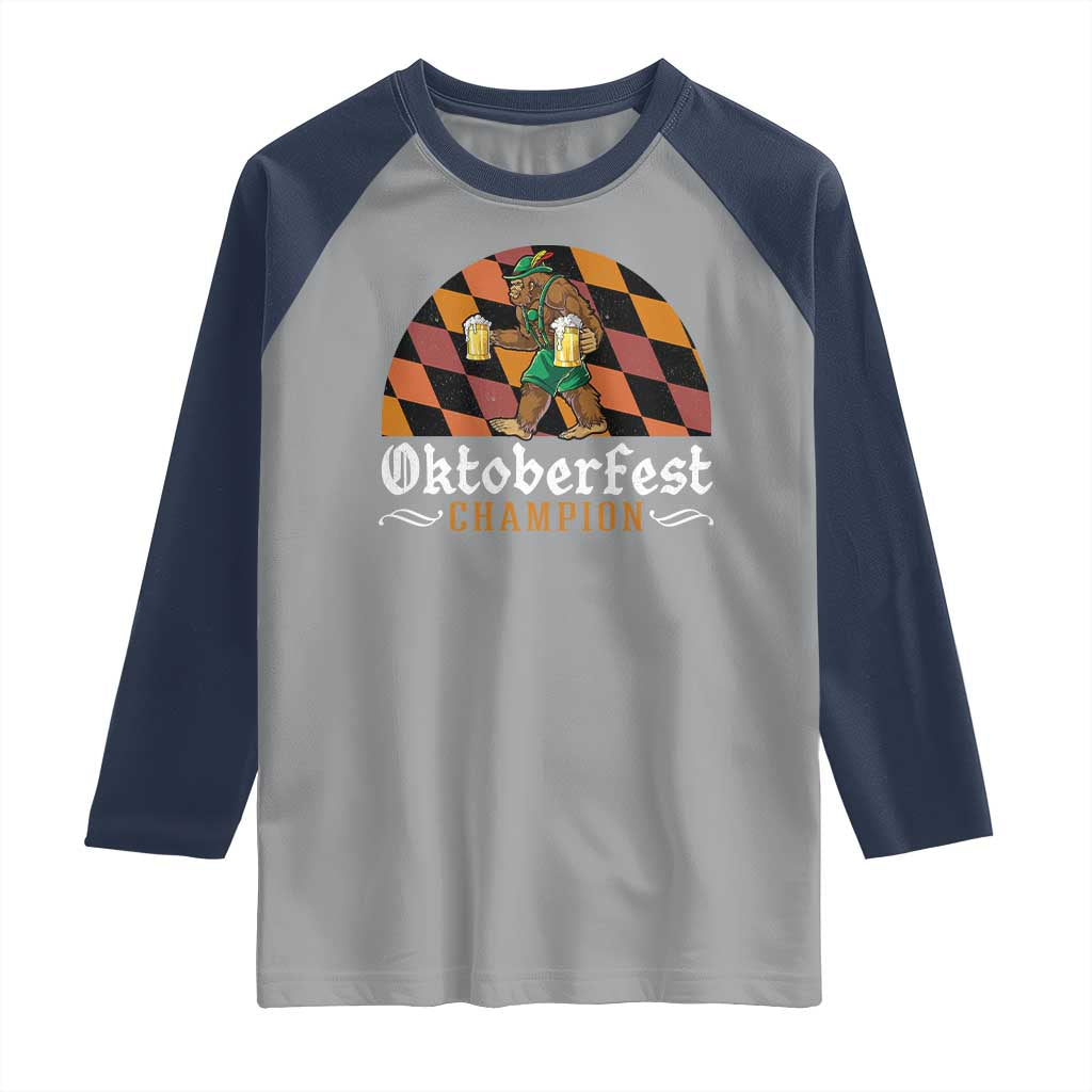 Funny Bigfoot Raglan Shirt Oktoberfest Champion Beer Lederhosen TS11 Sport Gray Navy Print Your Wear