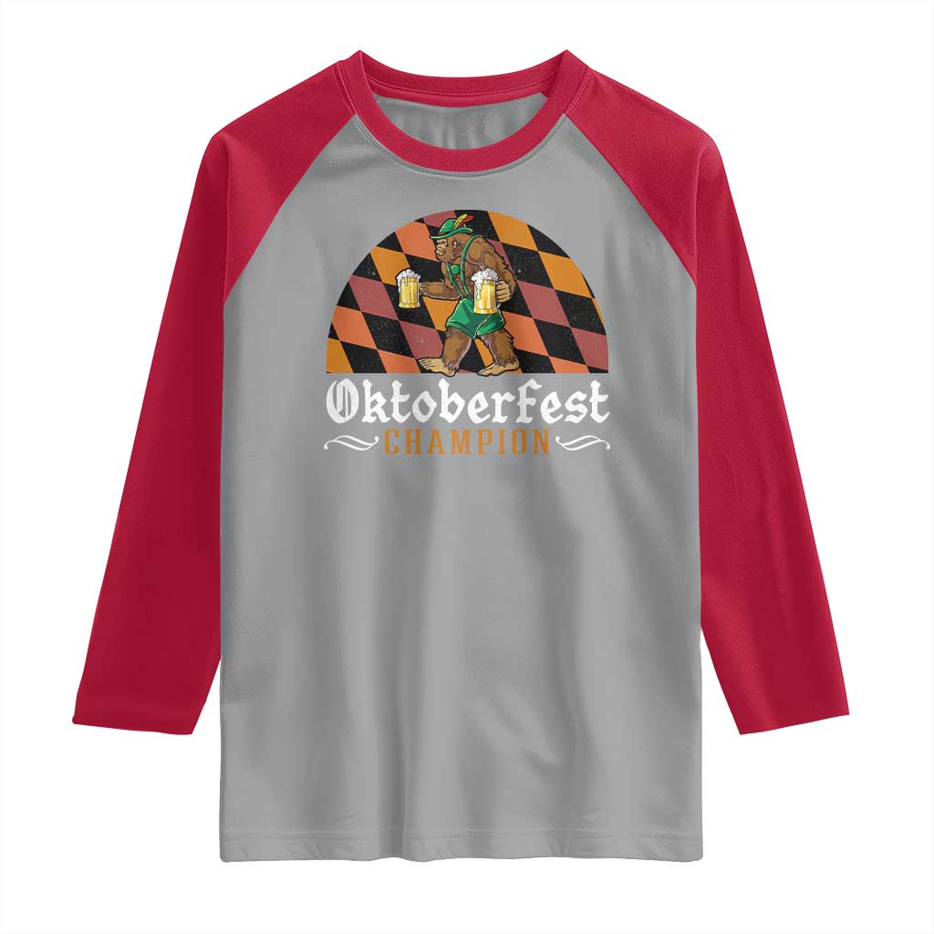 Funny Bigfoot Raglan Shirt Oktoberfest Champion Beer Lederhosen TS11 Sport Gray Red Print Your Wear