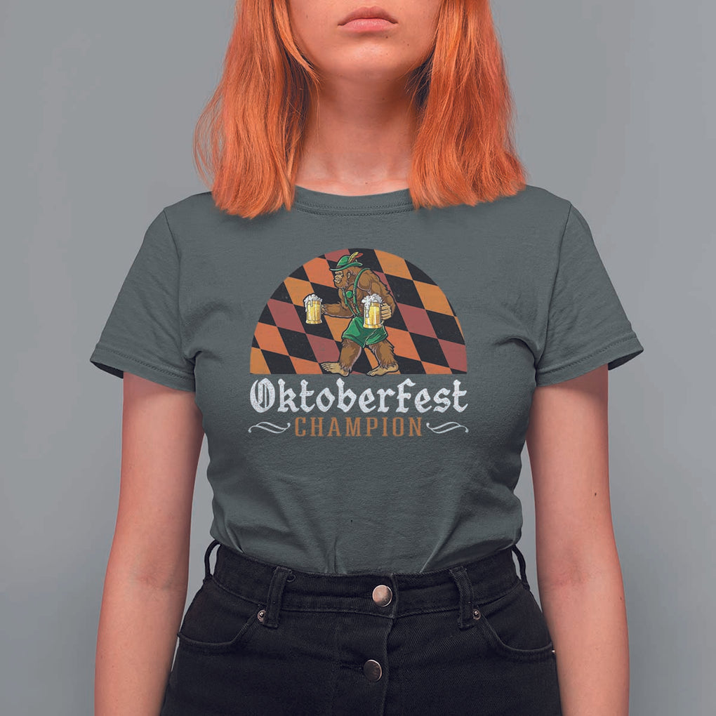Funny Bigfoot T Shirt For Women Oktoberfest Champion Beer Lenderhosen TS11 Dark Heather Print Your Wear