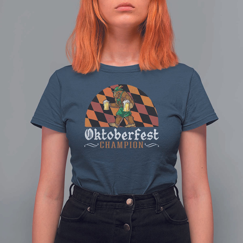 Funny Bigfoot T Shirt For Women Oktoberfest Champion Beer Lenderhosen TS11 Navy Print Your Wear