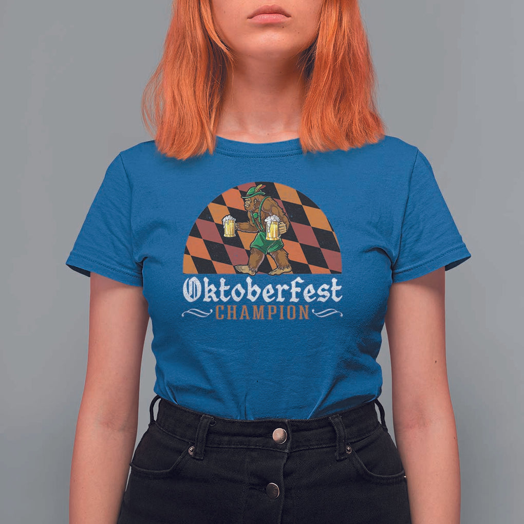 Funny Bigfoot T Shirt For Women Oktoberfest Champion Beer Lenderhosen TS11 Royal Blue Print Your Wear