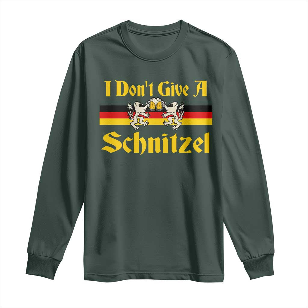 Funny Oktoberfest Long Sleeve Shirt I Don't Give a Schnitzel German Lion Beer TS11 Dark Forest Green Print Your Wear