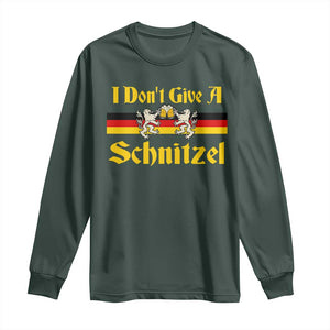Funny Oktoberfest Long Sleeve Shirt I Don't Give a Schnitzel German Lion Beer TS11 Dark Forest Green Print Your Wear