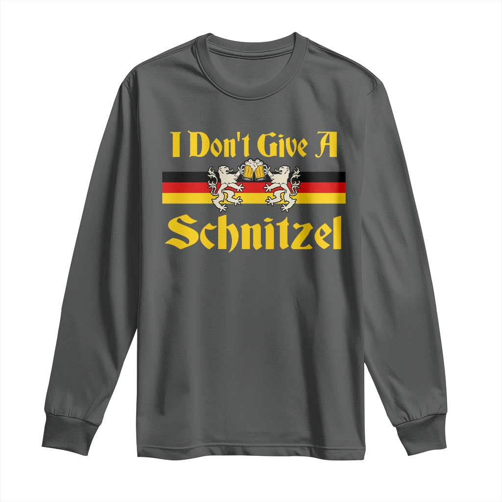 Funny Oktoberfest Long Sleeve Shirt I Don't Give a Schnitzel German Lion Beer TS11 Dark Heather Print Your Wear